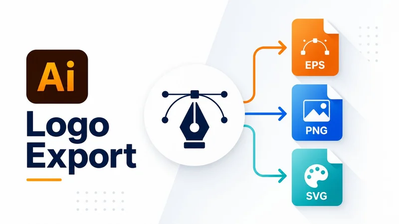 Adobe Illustrator logo export workflow showing EPS, PNG and SVG file formats.
