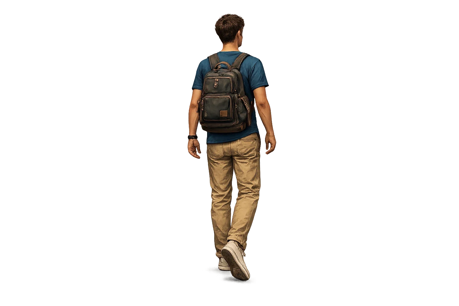 Blue-shirt student with backpack, shown from behind as a separate illustrated asset.