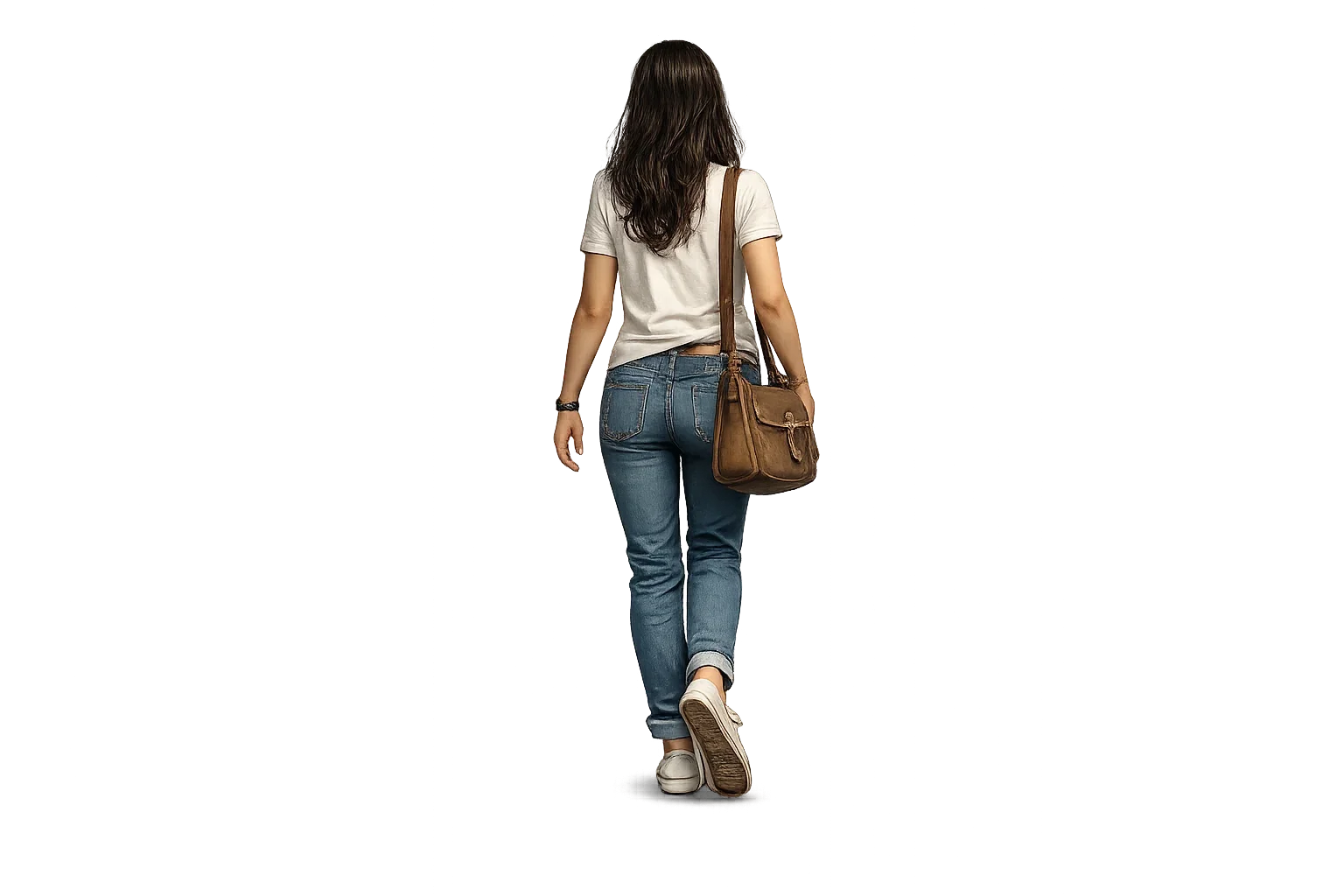 White-shirt student with shoulder bag, shown from behind as a separate illustrated asset.