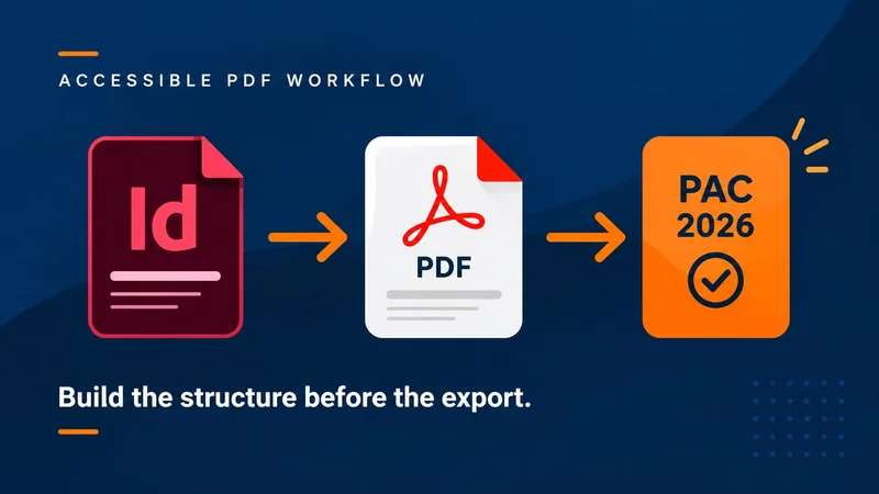 Adobe InDesign to accessible PDF workflow ending with PAC 2026 validation.
