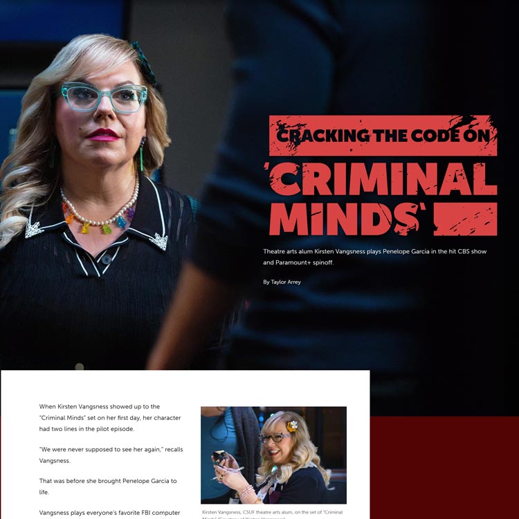 Titan Magazine feature story design for a television alumna profile