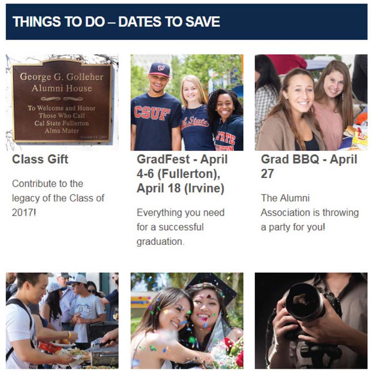 Cal State Fullerton Alumni Association GradFest email campaign for the Class of 2017